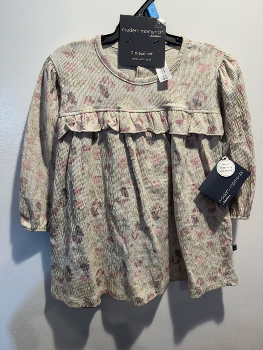 Modern Moments by Gerber Cream & Pink Floral Long-Sleeve Top includes tights